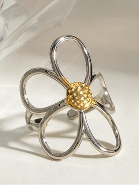 Hollow Daisy Open Ring Stainless Steel 18K Gold Plated Vintage Floral Statement